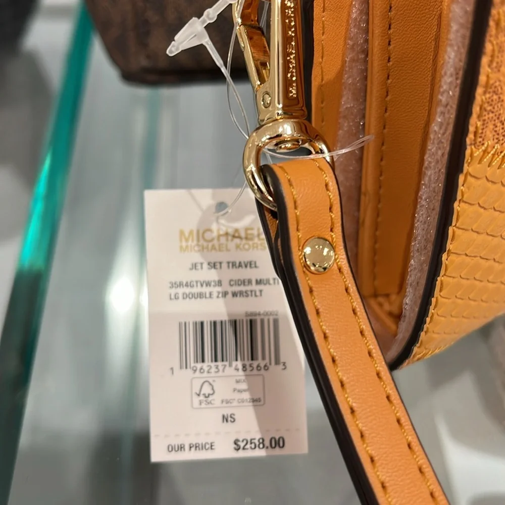 MICHAEL KORS JST LG DOUBLE ZIP WRISTLET WALLET PHONE HOLDER Cider Multi NWT